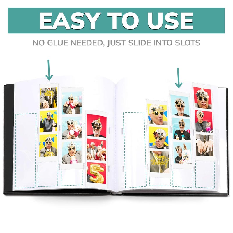 pbf PHOTO BOOTH FRAMES PBF (1 Pack) Photo Booth Album, Guest Book with 2x6 Clear Picture Inserts, Black Cover with Plastic Sleeves & White Pages, Scrapbook Album for Photo Strips, Memory Book, Wedding, and Baby Showers - Image 5
